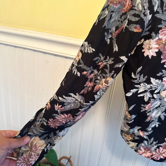 Ms. Choice M Vintage 80s 90 tapestry crop jacket extra wide collar black floral - Picture 7 of 7